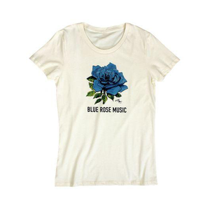blue rose music women's logo t-shirt artwork by stanley mouse organic made in america